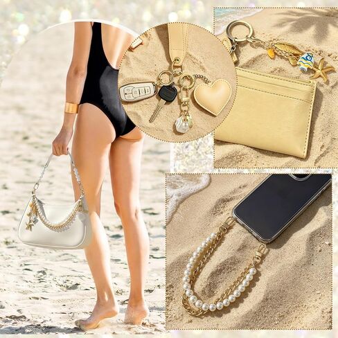 JATEBI 5 Pcs Bag Extender Chain Set Pearl Purse Chain with Ocean Charms Gold Plated Handbag Strap Extender DIY Bag Accessories for Tote Bag Summer Beach Bag Decoration in Saudi Arabia