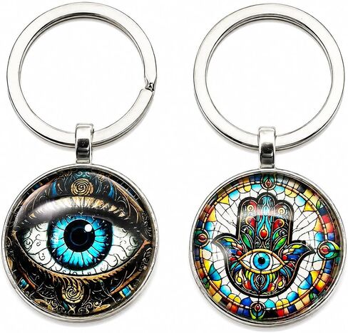 2 Pcs Hamsa Hand Keychain & Evil Eye Keychain Set, Protective Amulet Charms (Stained Glass Style) - Lucky Car/Bag Accessories for Women & Men in Saudi Arabia