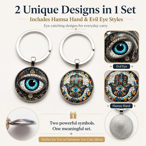 2 Pcs Hamsa Hand Keychain & Evil Eye Keychain Set, Protective Amulet Charms (Stained Glass Style) - Lucky Car/Bag Accessories for Women & Men in Saudi Arabia