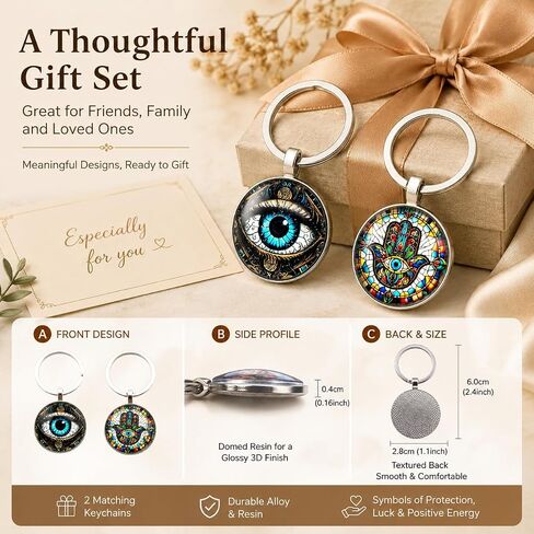 2 Pcs Hamsa Hand Keychain & Evil Eye Keychain Set, Protective Amulet Charms (Stained Glass Style) - Lucky Car/Bag Accessories for Women & Men in Saudi Arabia