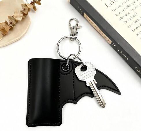 Angyape Cool Lip Balm Holder Keychain Lighter Lipstick Chapstick Keychain Leather Bat Bag Charm Car Key Ring for Women Men in Kuwait