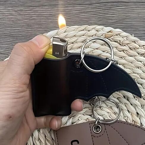 Angyape Cool Lip Balm Holder Keychain Lighter Lipstick Chapstick Keychain Leather Bat Bag Charm Car Key Ring for Women Men in Kuwait