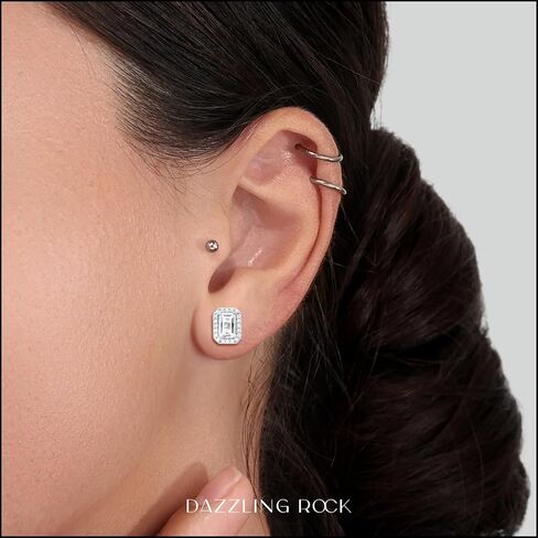 Dazzlingrock Collection 6x4 mm Emerald & Round Lab Created White Sapphire Gorgeous Octagon Frame Stud Earrings for Ladies, 925 Sterling Silver in Kuwait