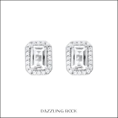 Dazzlingrock Collection 6x4 mm Emerald & Round Lab Created White Sapphire Gorgeous Octagon Frame Stud Earrings for Ladies, 925 Sterling Silver in Kuwait