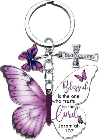 Butterfly Keychain With Cross & Bible Verses, Christian Gifts for Women Mom Daughter Bag Charms Religious Accessories in Saudi Arabia