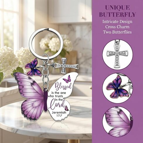 Butterfly Keychain With Cross & Bible Verses, Christian Gifts for Women Mom Daughter Bag Charms Religious Accessories in Saudi Arabia