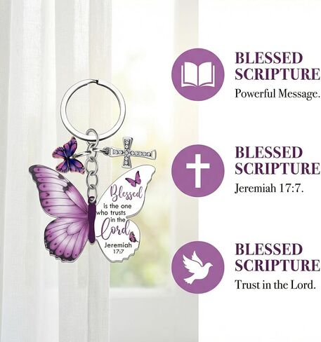 Butterfly Keychain With Cross & Bible Verses, Christian Gifts for Women Mom Daughter Bag Charms Religious Accessories in Saudi Arabia