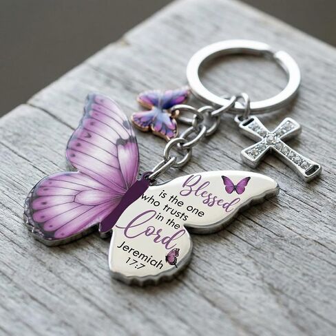 Butterfly Keychain With Cross & Bible Verses, Christian Gifts for Women Mom Daughter Bag Charms Religious Accessories in Saudi Arabia