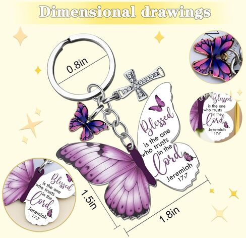 Butterfly Keychain With Cross & Bible Verses, Christian Gifts for Women Mom Daughter Bag Charms Religious Accessories in Saudi Arabia
