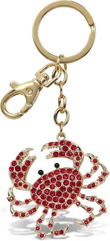 Crab Keychain - Gold 3D Sparkling Charm Rhinestones Fashionable Stylish Metal Alloy Durable Key Ring Bling Crystal Jewelry Accessory with Clasp for Key chain, Bag, Purse, Backpack, Handbag in Kuwait