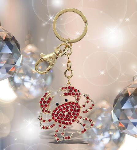 Crab Keychain - Gold 3D Sparkling Charm Rhinestones Fashionable Stylish Metal Alloy Durable Key Ring Bling Crystal Jewelry Accessory with Clasp for Key chain, Bag, Purse, Backpack, Handbag in Kuwait