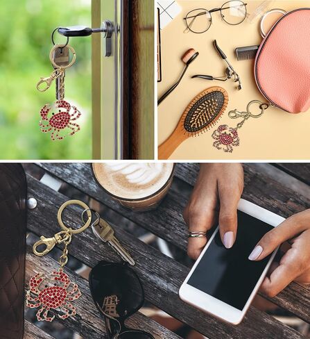 Crab Keychain - Gold 3D Sparkling Charm Rhinestones Fashionable Stylish Metal Alloy Durable Key Ring Bling Crystal Jewelry Accessory with Clasp for Key chain, Bag, Purse, Backpack, Handbag in Kuwait