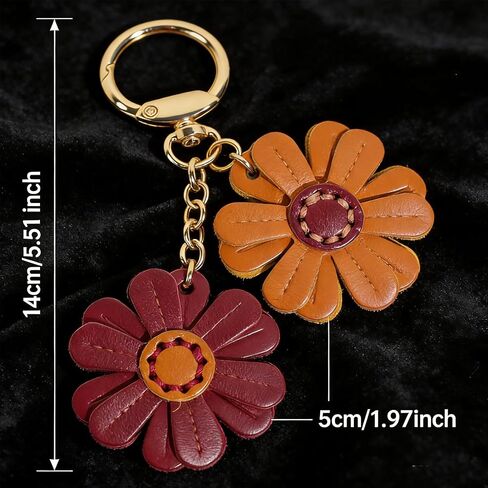 Leather Flower Bag Charm Flower Keychain, Boho Keychain Purse Charms for Handbags Purse Wallet, Cute Floral Key Ring Fit Bohemian Accessories in Saudi Arabia