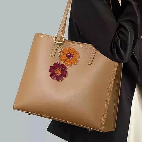 Leather Flower Bag Charm Flower Keychain, Boho Keychain Purse Charms for Handbags Purse Wallet, Cute Floral Key Ring Fit Bohemian Accessories in Saudi Arabia