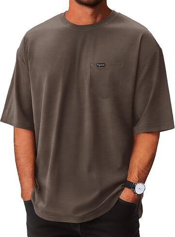 Men's Oversized T-Shirts Cool Cotton Crew Neck Short Sleeve Solid Workout Pocket Tee Tops in Kuwait