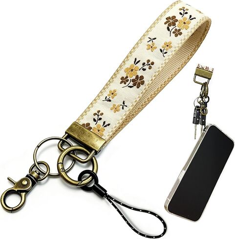 Embroidered Fabric Wristlet Keychain for Women, Cute Boho Wristlet Keychain With Metal Lobster Claw Clasp in Saudi Arabia