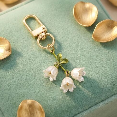Lily of the Valley Flower Keychain Floral Accessories Plant Lover Accessories Bag Charm for Women Special Occasions Valentine Maternal Celebrations Purse Backpack in Kuwait