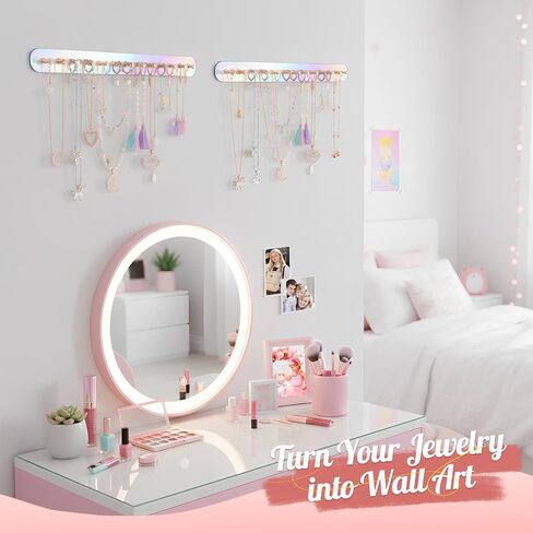 Iridescent Acrylic Necklace Holder Wall Mount, Adhesive Jewelry Organizer with Hooks, 5mm Thick Heavy Duty Hanging Chain Rack for Bathroom, Closet, Door & Dressing Table, 2 Pack in Saudi Arabia