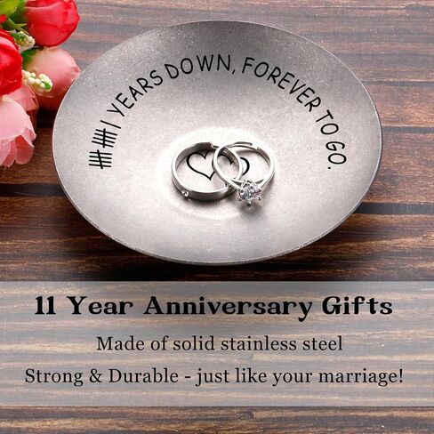 11th Anniversary Steel Gifts for Women Men 11 Year Wedding Anniversary for Wife Husband Couple Gifts for 11th Aniversario Decorations Ring Dish Jewelry Tray for Him Her Boyfriend Girlfriend Christmas in Kuwait