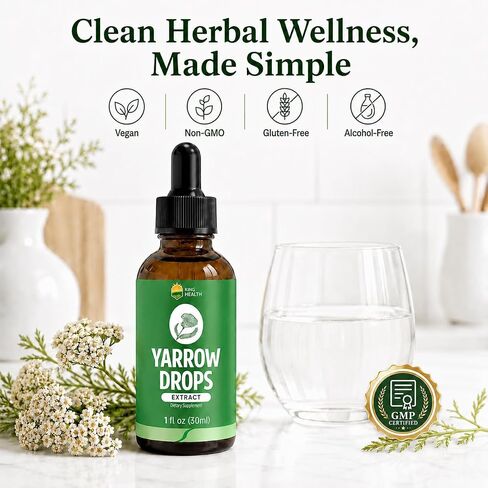 صبغة عشبة اليارو من KingHealth، سائل مستخلص اليارو العضوي، امتصاص 98%، نباتي، خالي من الغلوتين، غير معدل وراثيًا، خالي من الكحول - 2 أونصة سائلة in Kuwait