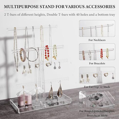 Jewelry & Handbag Display Set: 4-Tier Acrylic Organizer + 2 Adjustable Gold Purse Racks for Retail Store, Closet or Booth in Saudi Arabia