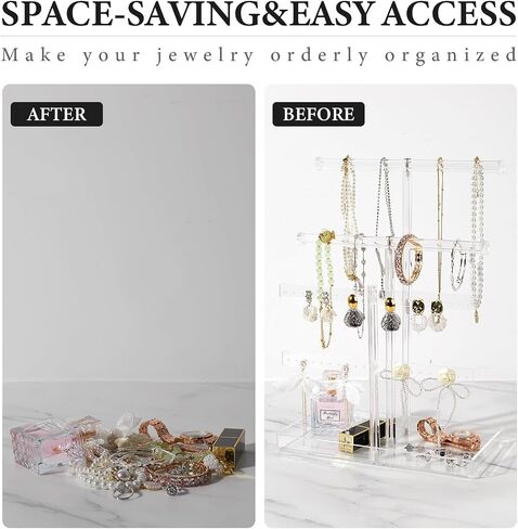 Jewelry & Handbag Display Set: 4-Tier Acrylic Organizer + 2 Adjustable Gold Purse Racks for Retail Store, Closet or Booth in Saudi Arabia