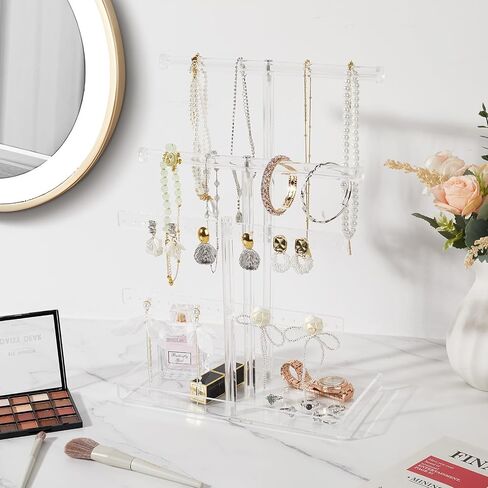 Jewelry & Handbag Display Set: 4-Tier Acrylic Organizer + 2 Adjustable Gold Purse Racks for Retail Store, Closet or Booth in Saudi Arabia