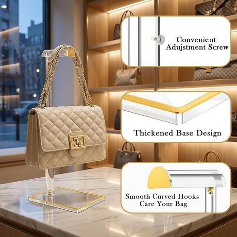 Jewelry & Handbag Display Set: 4-Tier Acrylic Organizer + 2 Adjustable Gold Purse Racks for Retail Store, Closet or Booth in Saudi Arabia