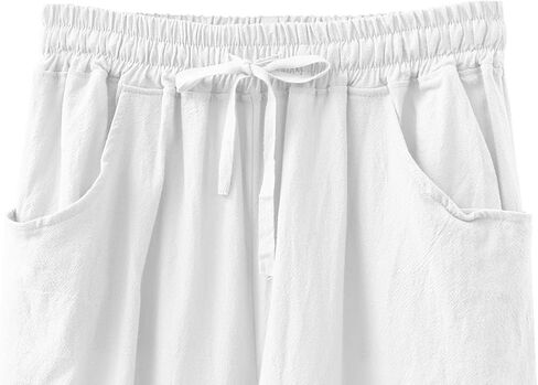 Women Wide Leg Linen Pants, High Waisted Summer Casual Cotton Linen Palazzo Pants with Pockets in Kuwait