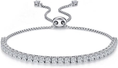 EleShow Tennis Bracelets for Women, Sterling Silver Adjustable Moissanite Bracelet, Fine Jewelry Birthday Gifts for Mom Her Wife - 3MM in Saudi Arabia