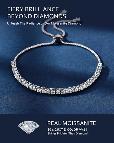 EleShow Tennis Bracelets for Women, Sterling Silver Adjustable Moissanite Bracelet, Fine Jewelry Birthday Gifts for Mom Her Wife - 3MM in Saudi Arabia