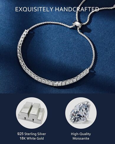 EleShow Tennis Bracelets for Women, Sterling Silver Adjustable Moissanite Bracelet, Fine Jewelry Birthday Gifts for Mom Her Wife - 3MM in Saudi Arabia