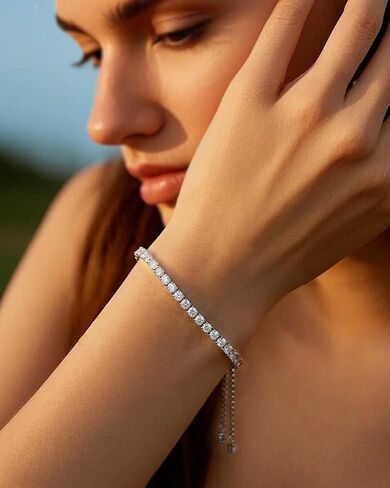 EleShow Tennis Bracelets for Women, Sterling Silver Adjustable Moissanite Bracelet, Fine Jewelry Birthday Gifts for Mom Her Wife - 3MM in Saudi Arabia