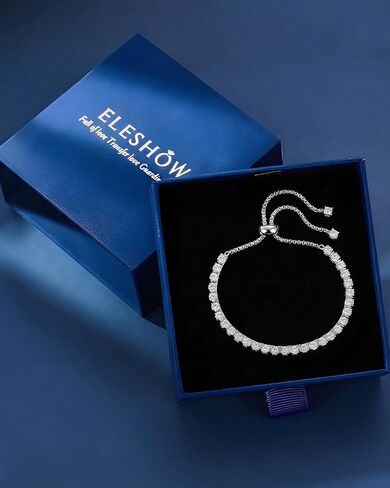 EleShow Tennis Bracelets for Women, Sterling Silver Adjustable Moissanite Bracelet, Fine Jewelry Birthday Gifts for Mom Her Wife - 3MM in Saudi Arabia