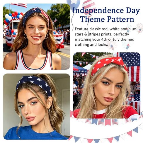 Ondder 4th of July Patriotic Knotted Headbands for Women, 4 Pack American Flag Star Striped Hair Bands Red White Blue USA Independence Day Memorial Day Holiday Hair Accessories Gifts in Saudi Arabia