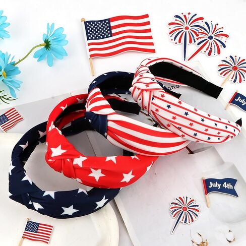 Ondder 4th of July Patriotic Knotted Headbands for Women, 4 Pack American Flag Star Striped Hair Bands Red White Blue USA Independence Day Memorial Day Holiday Hair Accessories Gifts in Saudi Arabia