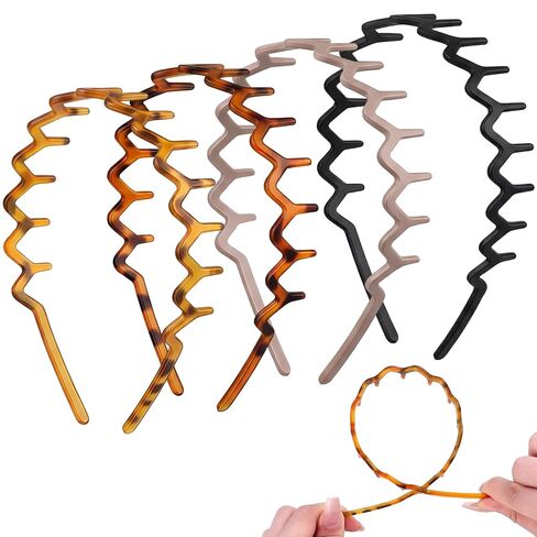 Needbrock 4 Pack Non Slip Zig Zag Headbands, Comb Headband with Teeth for Slicked Back Styles Women Men Daily Wear, Workouts, 90s Retro Hair Accessories in Saudi Arabia