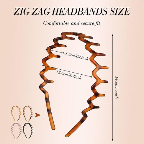 Needbrock 4 Pack Non Slip Zig Zag Headbands, Comb Headband with Teeth for Slicked Back Styles Women Men Daily Wear, Workouts, 90s Retro Hair Accessories in Saudi Arabia