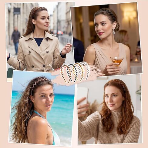 Needbrock 4 Pack Non Slip Zig Zag Headbands, Comb Headband with Teeth for Slicked Back Styles Women Men Daily Wear, Workouts, 90s Retro Hair Accessories in Saudi Arabia