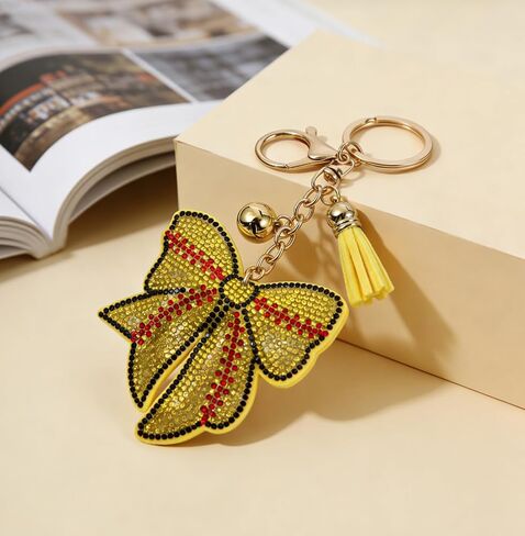 WJR Sparkling Sport Ball Keychain Rhinestone Softball Bowknot Key Ring Shining Gift for Sport Lover Purse Bag Accessories in Saudi Arabia