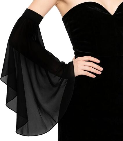 KUANG! 1 Pair Gothic Black Lace Sleeves Witch Long Gloves Victorian Lace Chiffon Detachable Arm Sleeve Women Vampire Cosplay in Kuwait