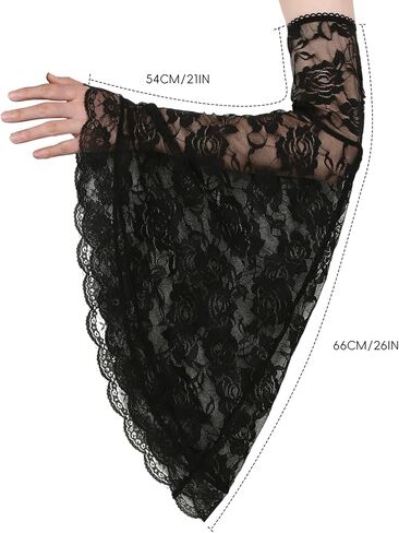 KUANG! 1 Pair Gothic Black Lace Sleeves Witch Long Gloves Victorian Lace Chiffon Detachable Arm Sleeve Women Vampire Cosplay in Kuwait