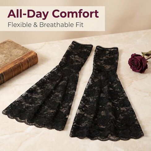KUANG! 1 Pair Gothic Black Lace Sleeves Witch Long Gloves Victorian Lace Chiffon Detachable Arm Sleeve Women Vampire Cosplay in Kuwait