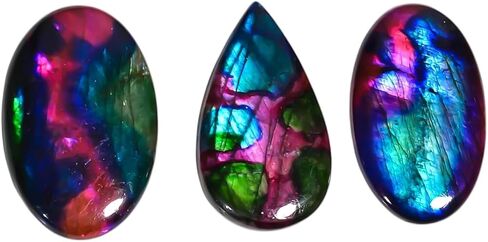 [40-50mm] [3pcs] Large Rainbow Pattern Labradorite Gemstones Cabochons, Jewelry Making Loose Gemstone, Polished Gems, DIY, Wire Wrapping, Reiki, Wikka, Healing Crystals, Bulk Gemstone Deal in Kuwait