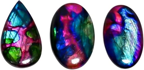 [40-50mm] [3pcs] Large Rainbow Pattern Labradorite Gemstones Cabochons, Jewelry Making Loose Gemstone, Polished Gems, DIY, Wire Wrapping, Reiki, Wikka, Healing Crystals, Bulk Gemstone Deal in Kuwait