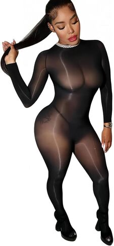 Jelove Women's Oil Shiny Bodystocking 5D Sheer Full Body Stocking Sexy Lingerie Outfits Clubwear in Saudi Arabia