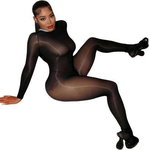 Jelove Women's Oil Shiny Bodystocking 5D Sheer Full Body Stocking Sexy Lingerie Outfits Clubwear in Saudi Arabia