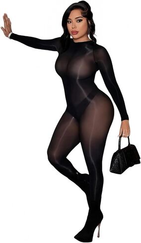 Jelove Women's Oil Shiny Bodystocking 5D Sheer Full Body Stocking Sexy Lingerie Outfits Clubwear in Saudi Arabia