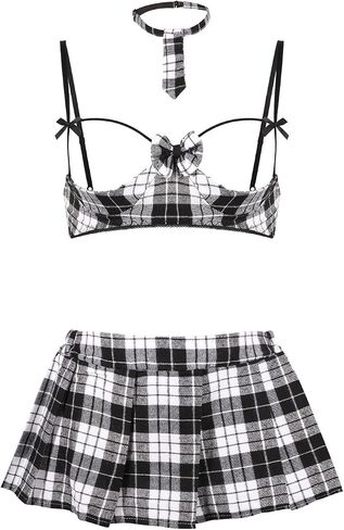 Women Sexy Cosplay Costume Lingerie Babydoll School Girl Outfit JK Uniform Quarter Cup Bra and Pleated Mini Skirt in Saudi Arabia