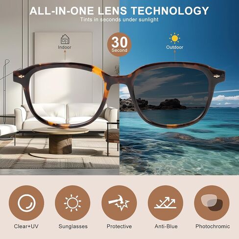 OKH Progressive Photochromic Reading Glasses for Men Women, Round Multifocus Readers, TR90 Frame in Saudi Arabia